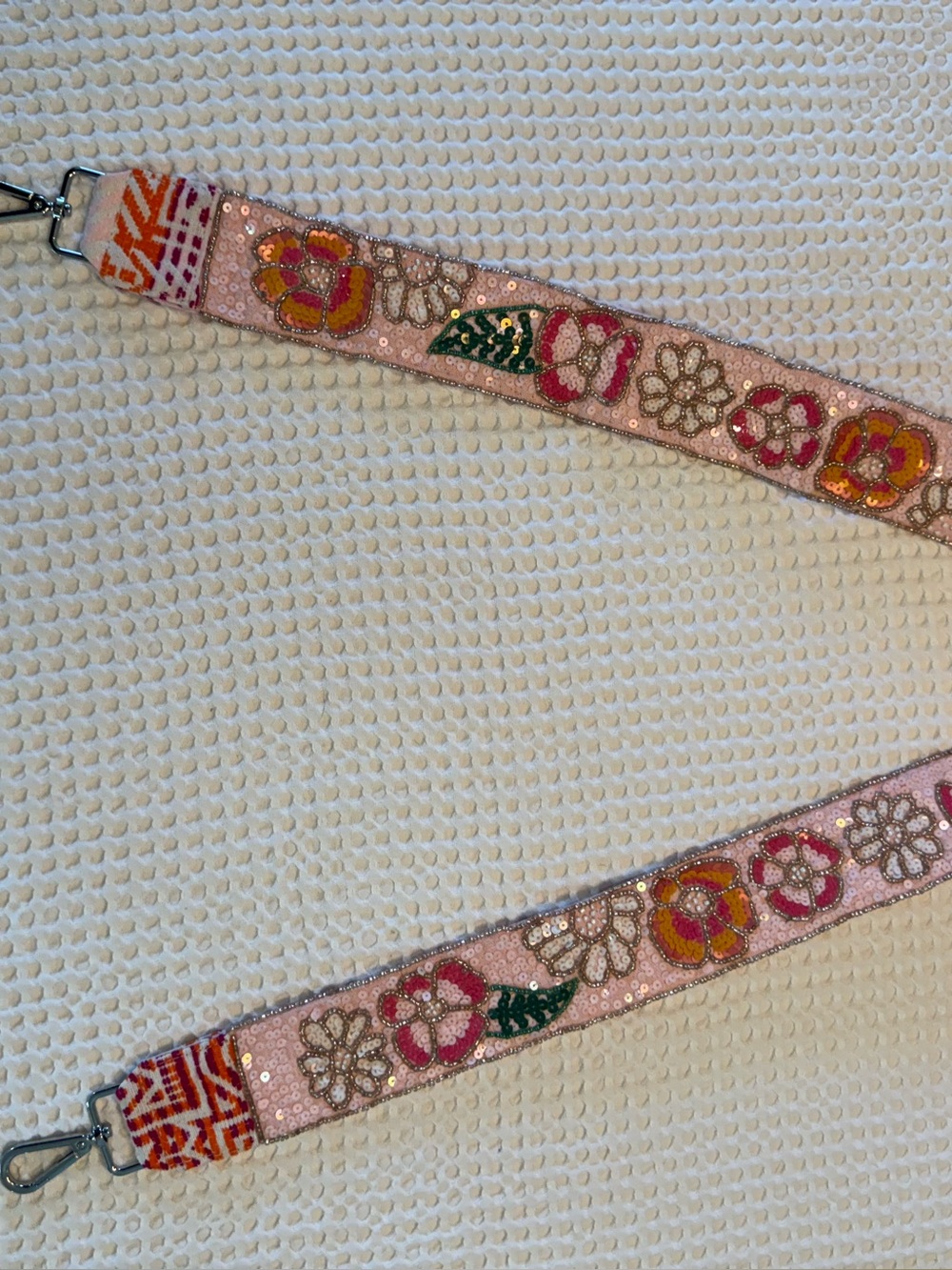 Embellished Floral Beaded Bag Strap in Light Pink